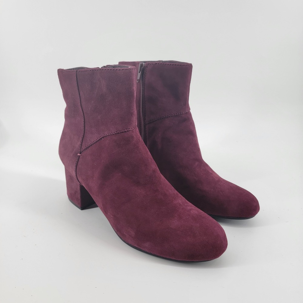 Nine West Get Going Ankle Boots Womens 9.5 Burgundy Suede Block Heel Round Toe